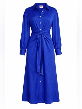 Anthropologie Farm Rio Royal Blue Dress Size XL Button & Front Waist Tie